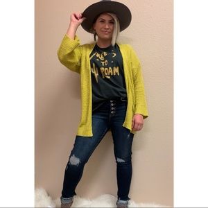 Mustard Yellow Oversized Open Lightweight Knit Cardigan